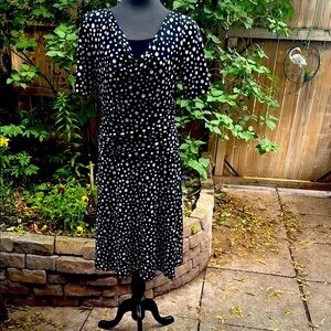 Jessica Polka Dot Classic Black and White Midi Dress. Size Small.
